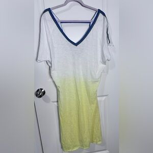 Pitusa White and Yellow Gradient V-Neck Tee-Shirt Dress-Petite Small-NWOT
